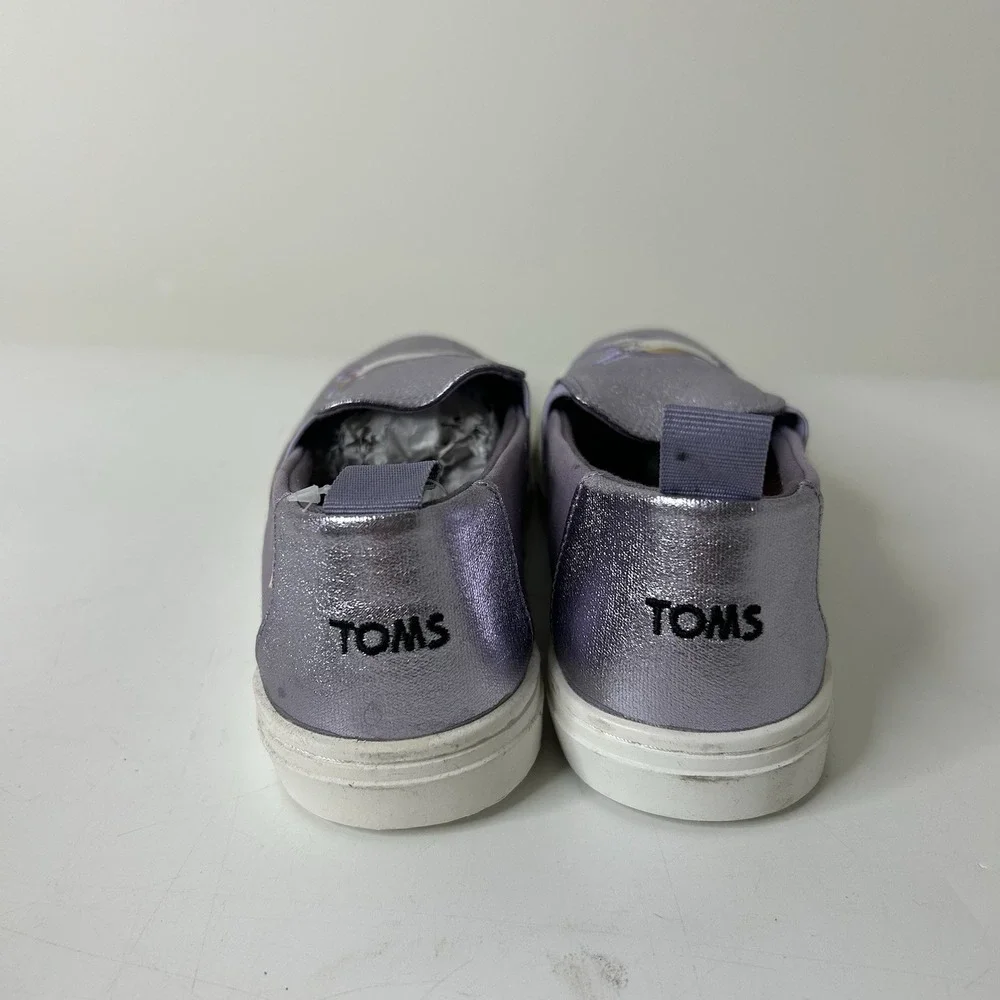TOMS Shoes Girls 6 Orchid Foil Unicorn Canvas Luca Slip-Ons Lilac Purple Sparkle